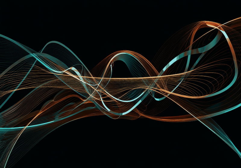 Decorative image of interconnected lines similar to sound waves that are interconnected.